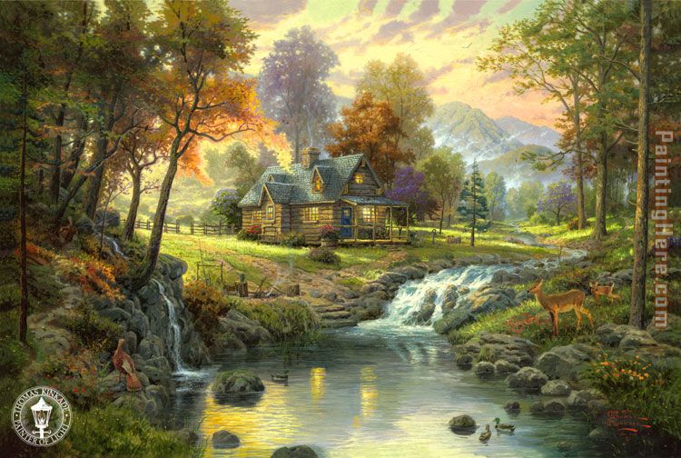 mountain retreat painting - Thomas Kinkade mountain retreat art painting